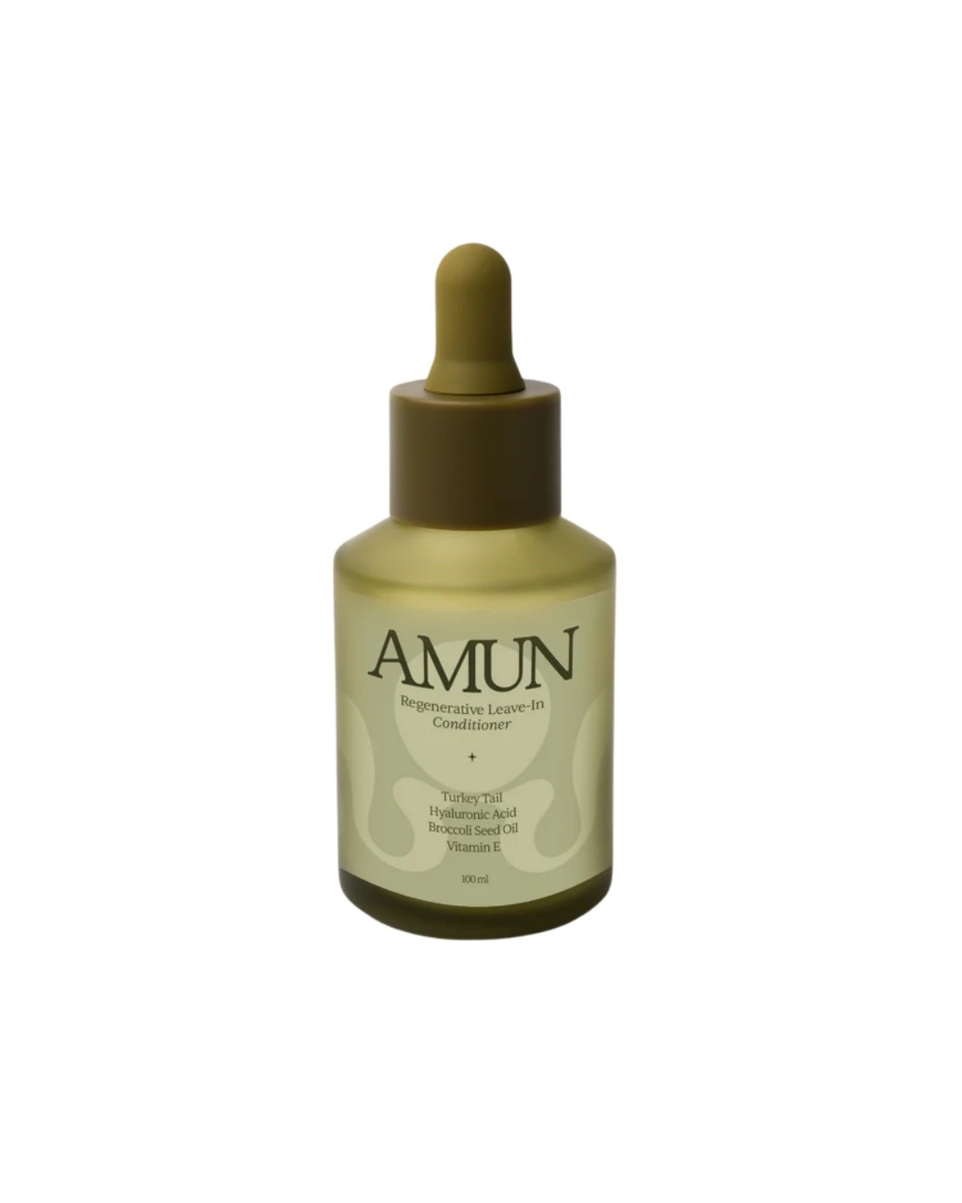 A green dropper bottle labeled “Sterling Ltd LEAVE-IN CONDITIONER” features Ylang Ylang, Hyaluronic Acid, Broccoli Seed Oil, Vitamin D, and grass-fed tallow to nourish hair and support growth.