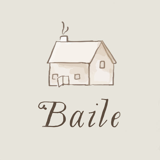 A charming, hand-drawn house with a smoking chimney sits above "Baile" in elegant script on a light beige background—this Digital Gift Card is perfect for mindful shopping or giving thoughtful gifts from Baile.