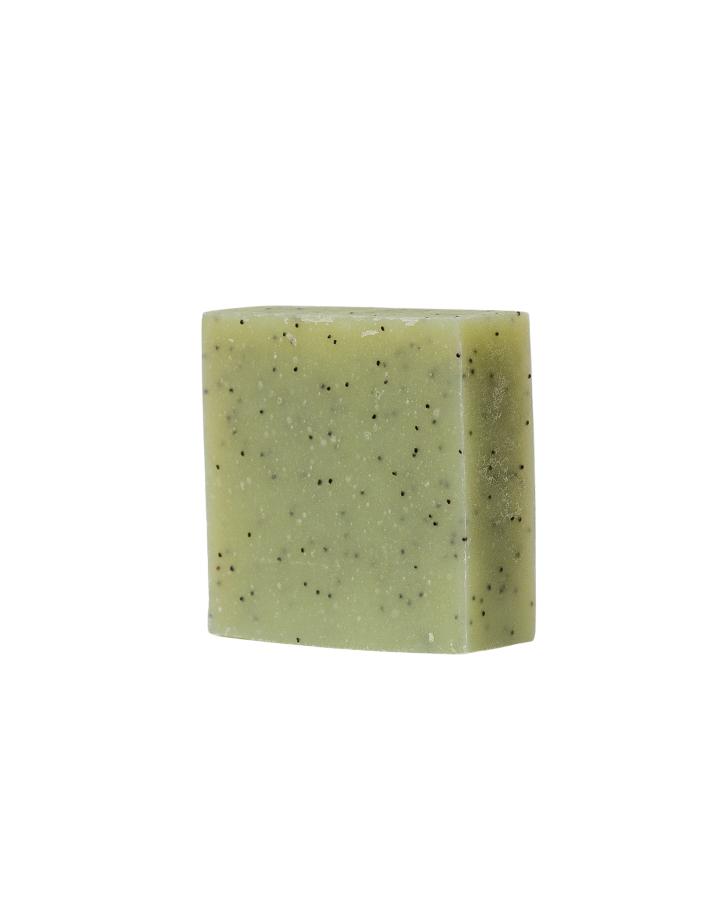 A rectangular bar of Blue Tansy & Raw Honey Tallow Soap by My Neighbor’s Tallow, featuring small black specks, set against a white background.