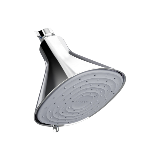 The Canopy Filtered Showerhead features a wide, round chrome face with multiple small nozzles, delivering a relaxing shower experience.