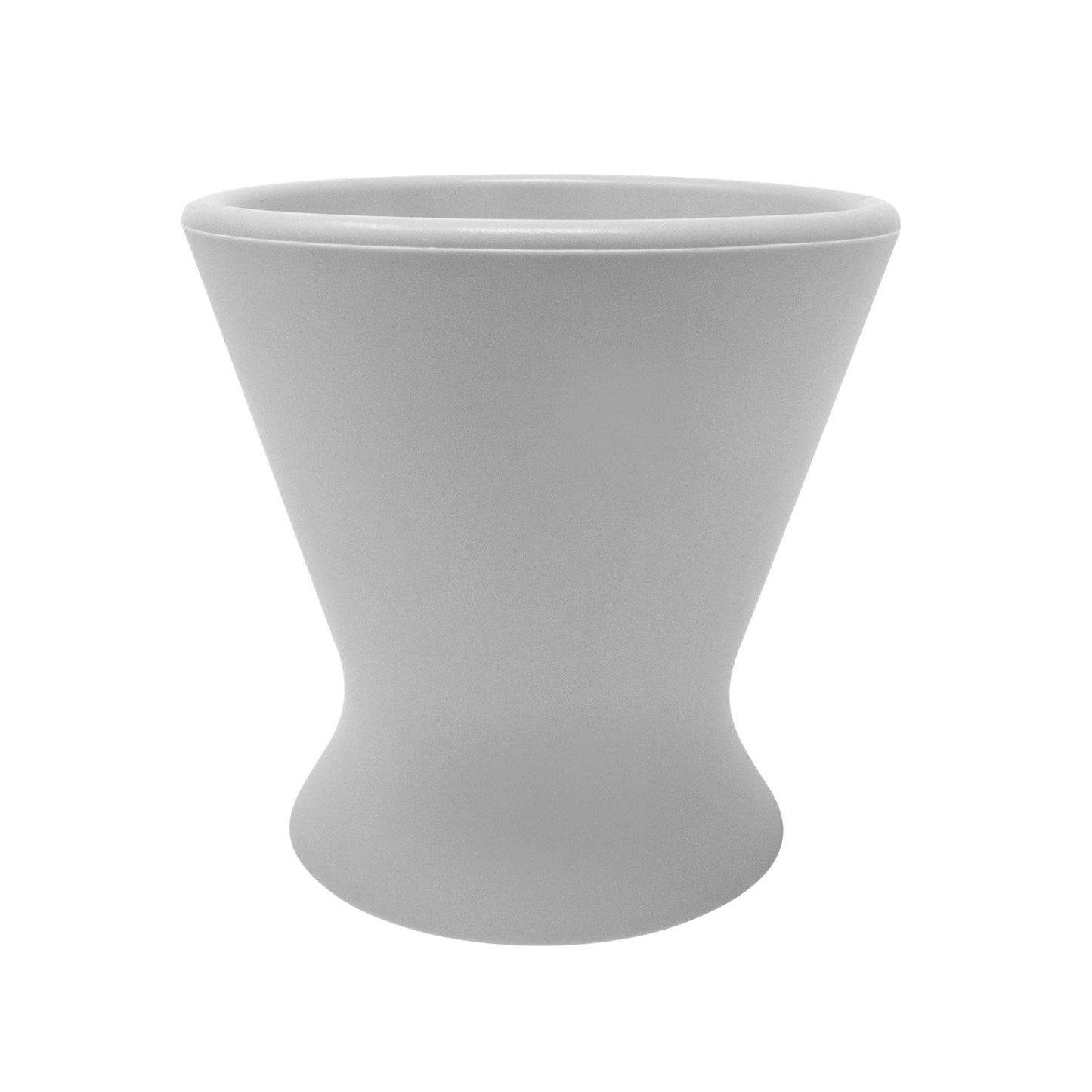 A sleek, modern gray ceramic vase with a wide rim and narrow base stands on a plain white background. Its symmetrical shape and minimalist design add a contemporary touch, reminiscent of the elegant simplicity found in products like the bökee Baby Bottle Holder for one-handed bottle prep.